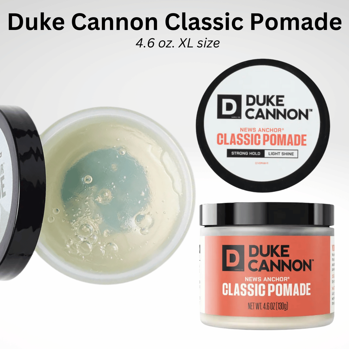 Container of Duke Cannon hair pomade size 4.6 oz