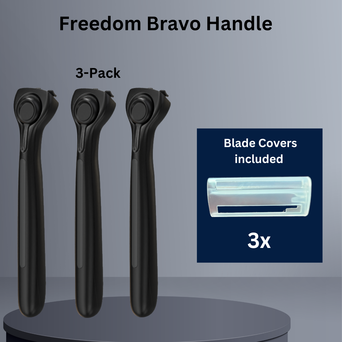 Black Freedom Bravo Razor Handle 3 Pack on dark background