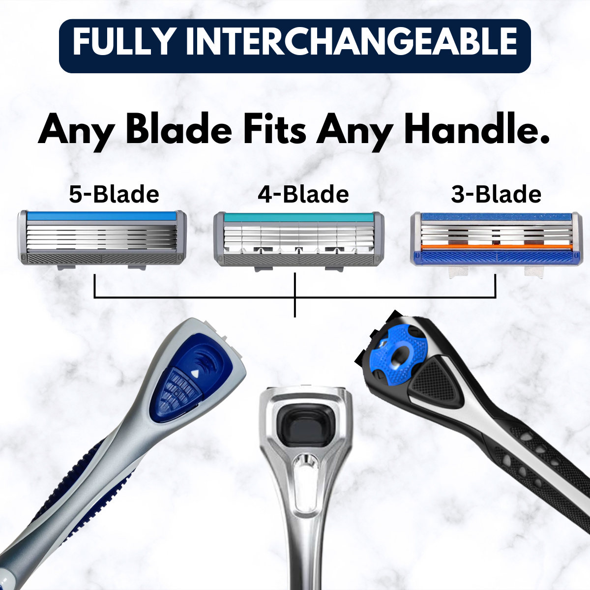 Diagram showing cross compatibility of various razor handles and blades