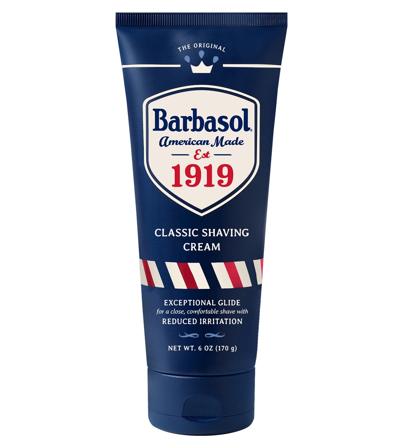 Tube of Barbasol 1919 Classic Shave Cream on white background