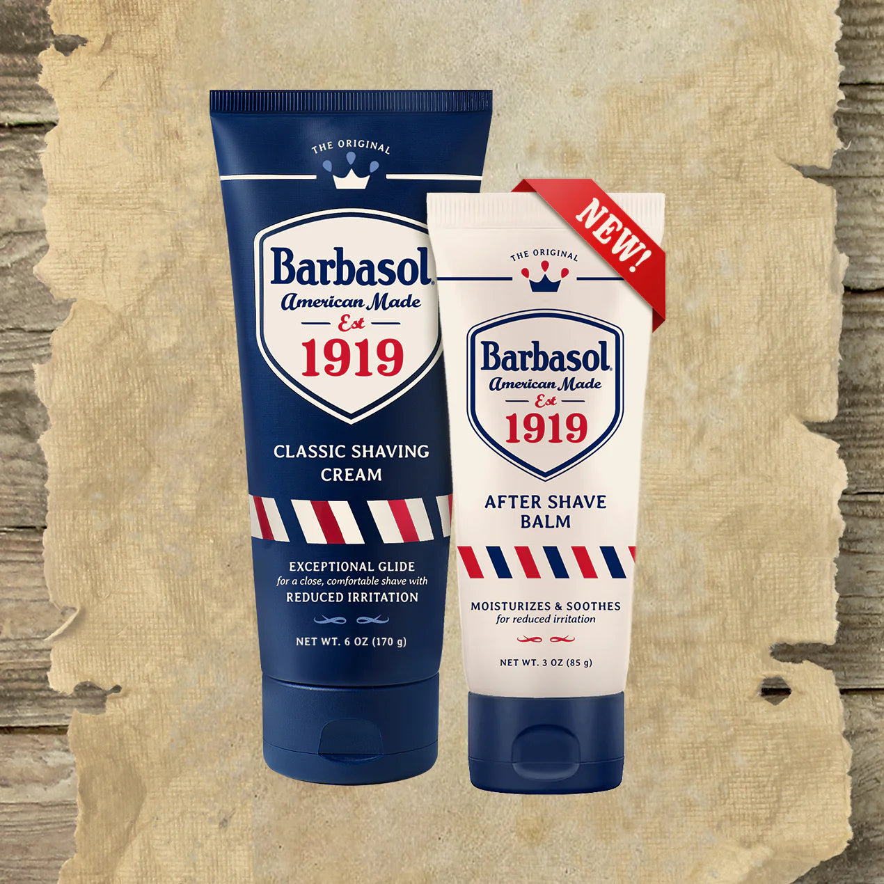 Tubes of Barbasol 1919 Shave Cream and AfterShave Bundle Hero 