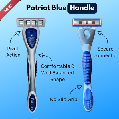 Razor top and bottom view with features highlighted on a blue background 