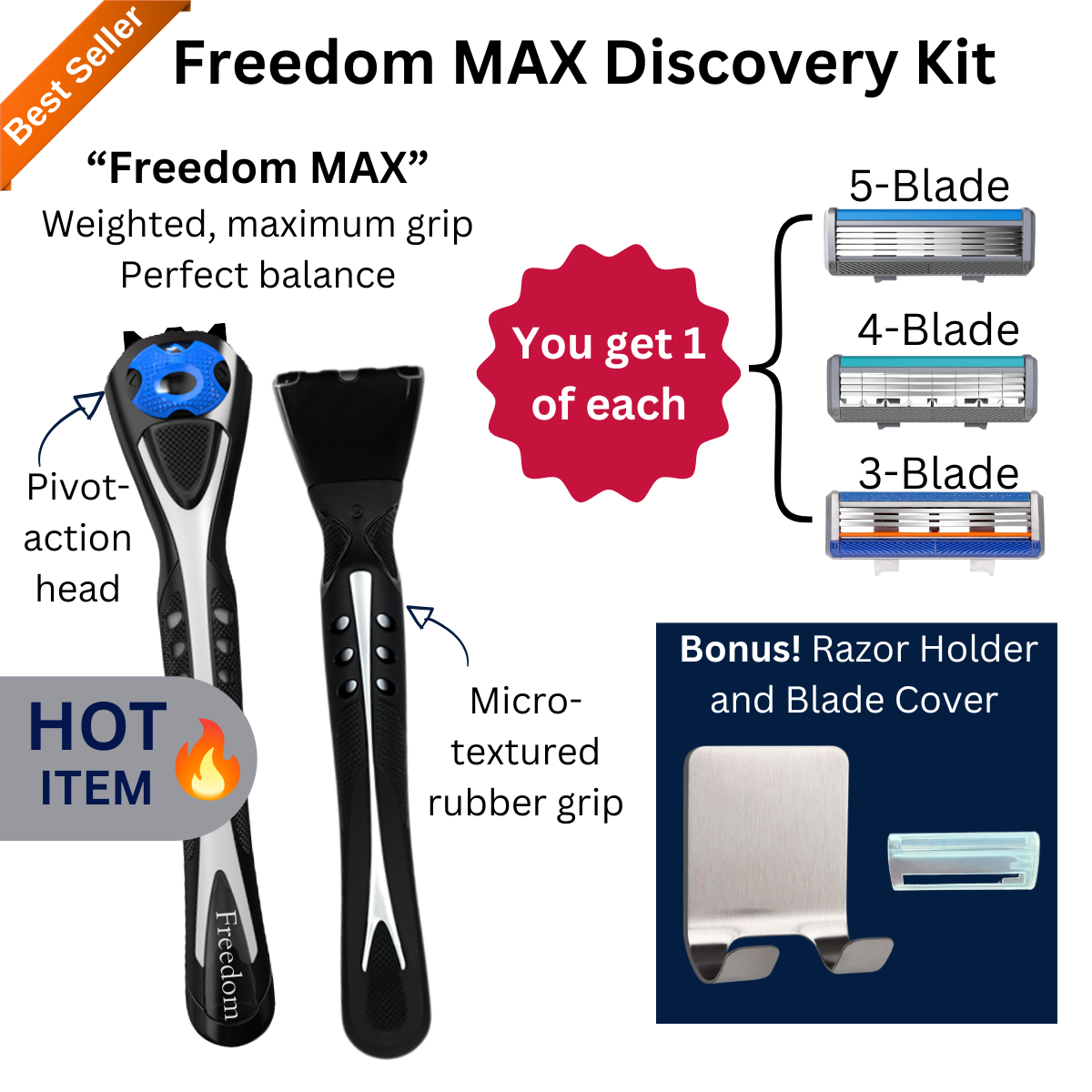 Freedom MAX Discovery Kit with razor and blades on a white background