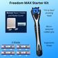 Freedom MAX Starter Kit 3-blade with razor and blades on a blue background