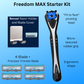 Freedom MAX Razor Starter Kit 4-Blade with razor and blades on a blue background