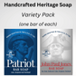 Two bars of soap with packaging that features patriotic themes. One is labeled 'Patriot Bar Soap' with a illustration of a man's profile in a hat, and the other is labeled 'John Paul Jones Bar Soap' with a similar illustration in a grey scale.