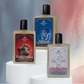 Three bottles of Heritage Hill after shave products on a gradient background