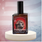 Perfume bottle labeled 'Washington EDP' on a stand with an American flag background