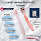Lady Freedom Razor Starter Kit with 5-blade razor heads and pink textured rubber grip handle on a white background.