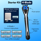 Patriot Shave MAX Razor Starter Kit 4-Blade with razor and blades on a blue background