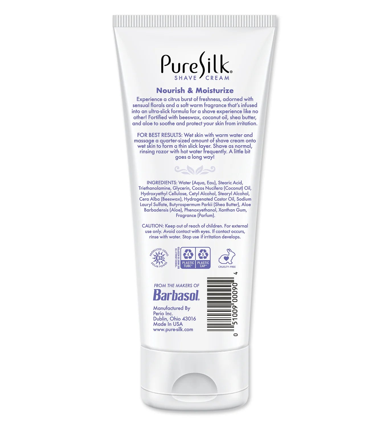 PureSilk shave cream tube with label on a white background