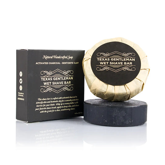 Texas Gentleman Wet Shave Bar with packaging on a white background