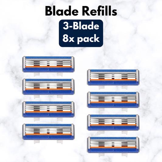 8-pack of 3-blade refills on a white background